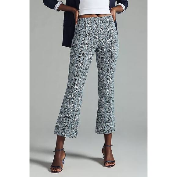 Maeve Anthropologie The Margot Kick-Flare Cropped Pants Blue Paisley Jacquard S - Picture 1 of 12